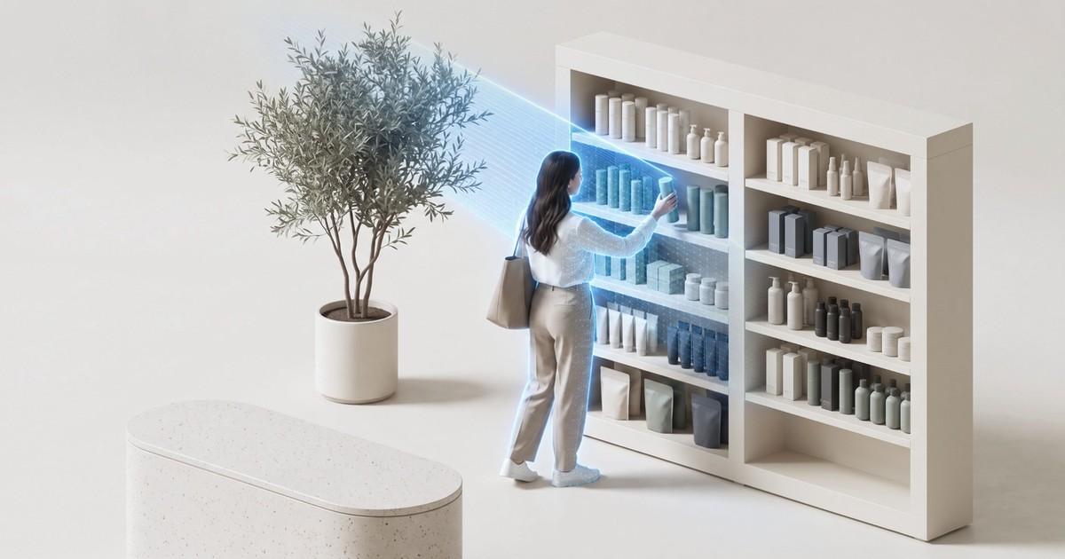 Shopper browsing supermarket retail shelves